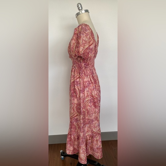 B•O•G Collective Paisley Floral Midi-Maxi Dress with Slit. Size Small Pink Red - Picture 2 of 10